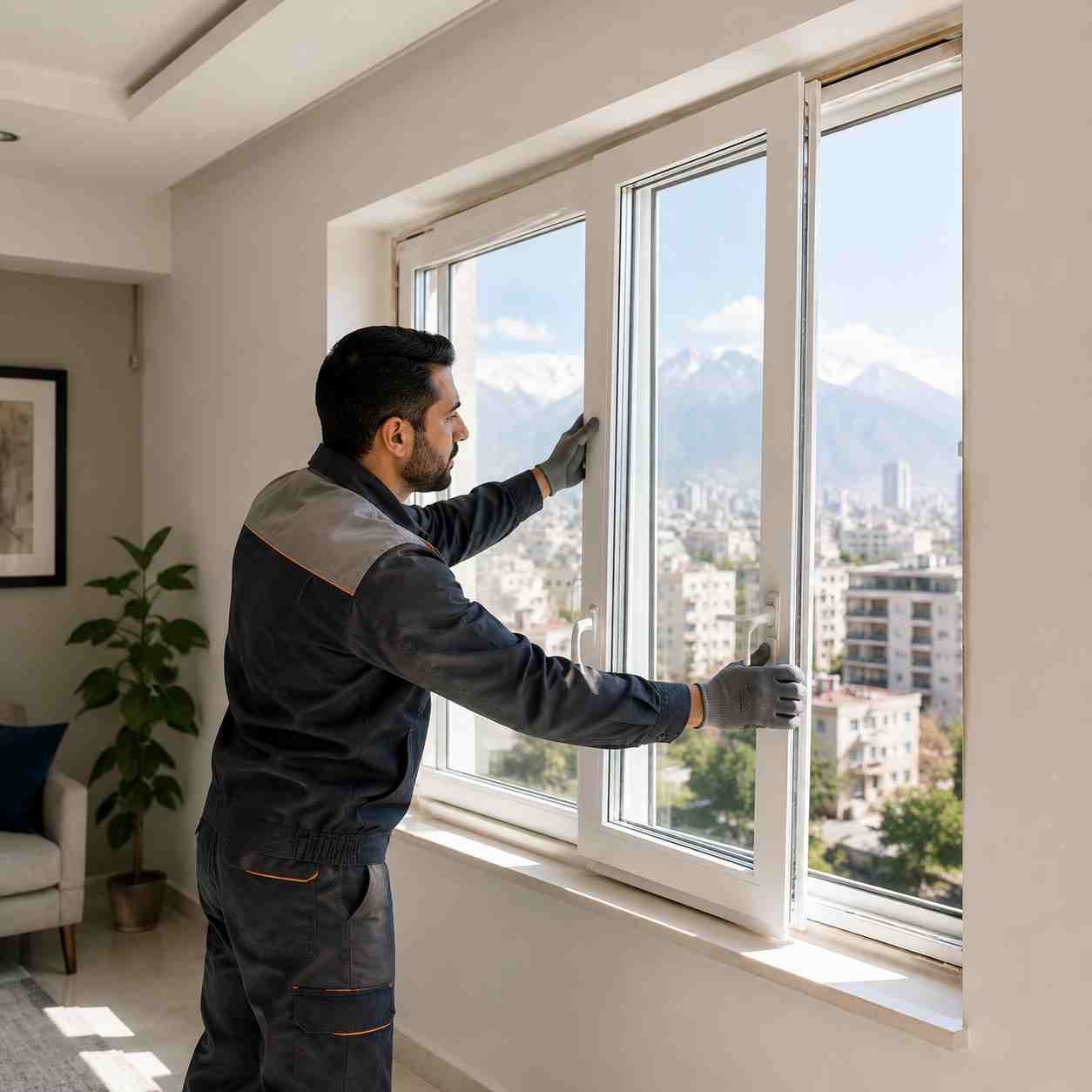 نمای نصب پنجره دوجداره UPVC به روش تعویض پنجره بدون تخریب کرج؛ اجرای سریع و بدون کثیفکاری