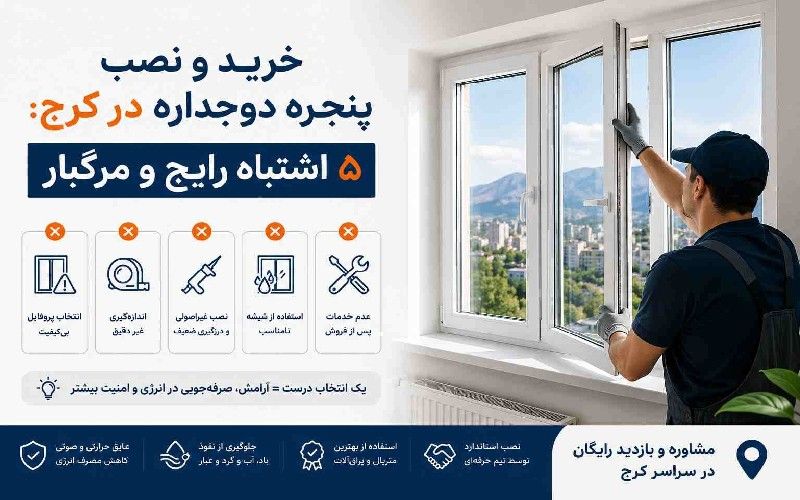 اینفوگرافیک خرید و نصب پنجره دوجداره در کرج با ۵ اشتباه رایج و مرگبار