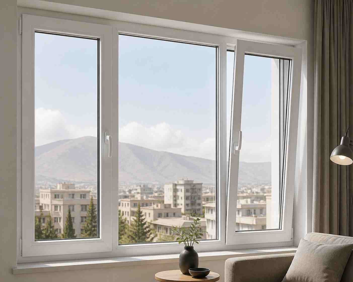 عمر مفید پنجره دوجداره چقدر است؟ تصویر مفهومی پنجره UPVC با دوام بالا و نگهداری اصولی