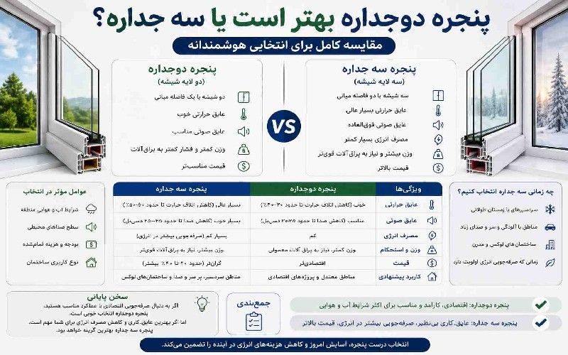 نجره دوجداره بهتر است یا سه جداره؟ مقایسه عایق حرارتی، عایق صوتی و قیمت برای انتخاب بهتر