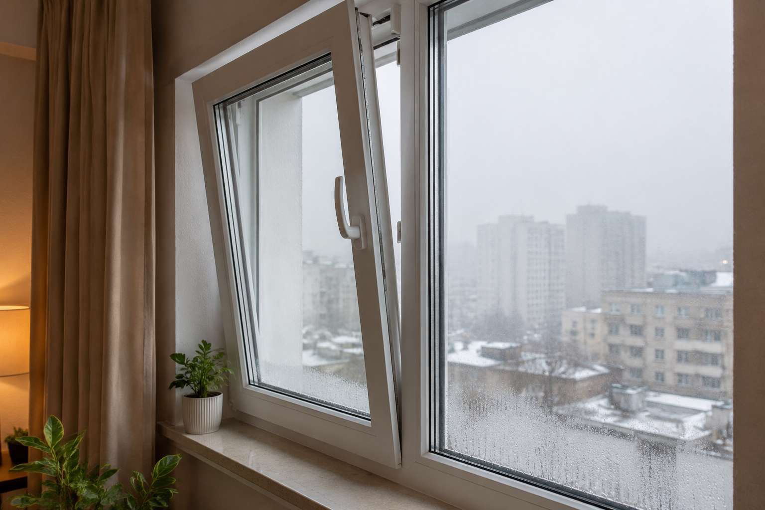 چرا پنجره دوجداره عرق میکند؛ قطرات بخار روی سطح داخلی شیشه و باز بودن پنجره برای تهویه