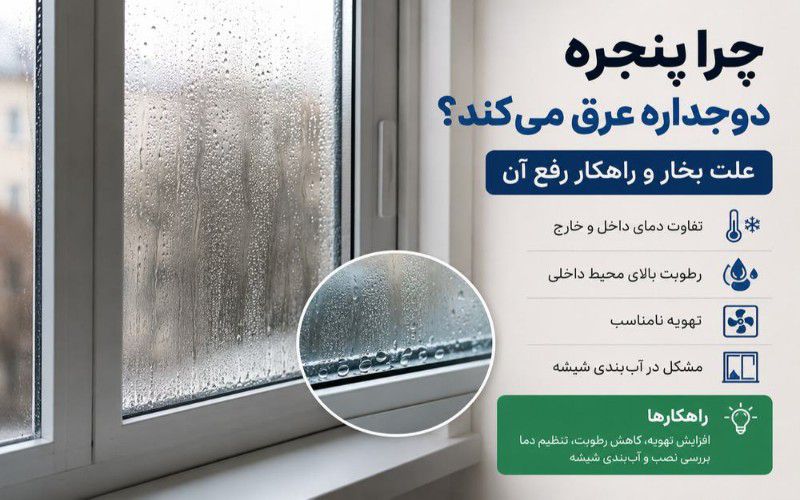 چرا پنجره دوجداره عرق می‌کند؛ بخار و قطرات رطوبت روی شیشه پنجره دوجداره در هوای سرد