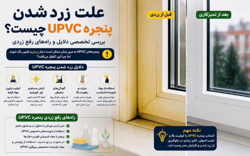 علت زرد شدن پنجره UPVC؛ بررسی دلایل تغییر رنگ پروفیل و روش‌های رفع زردی پنجره
