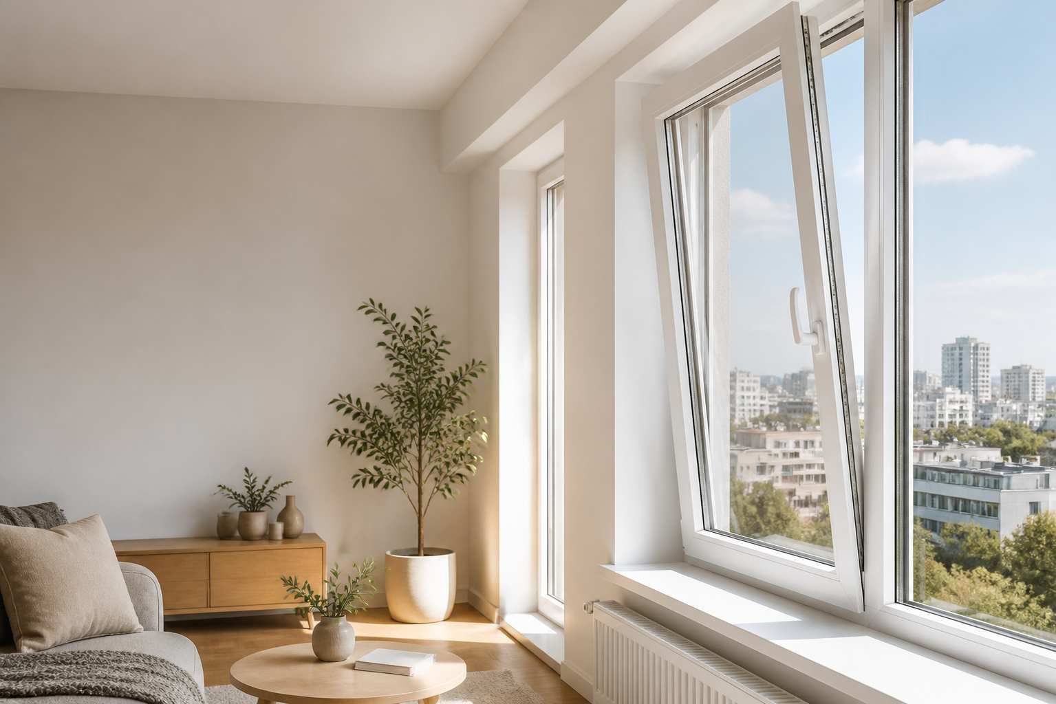 نمای داخلی آپارتمان مدرن با پنجره دوجداره برای آپارتمان از جنس UPVC و شیشه عایق