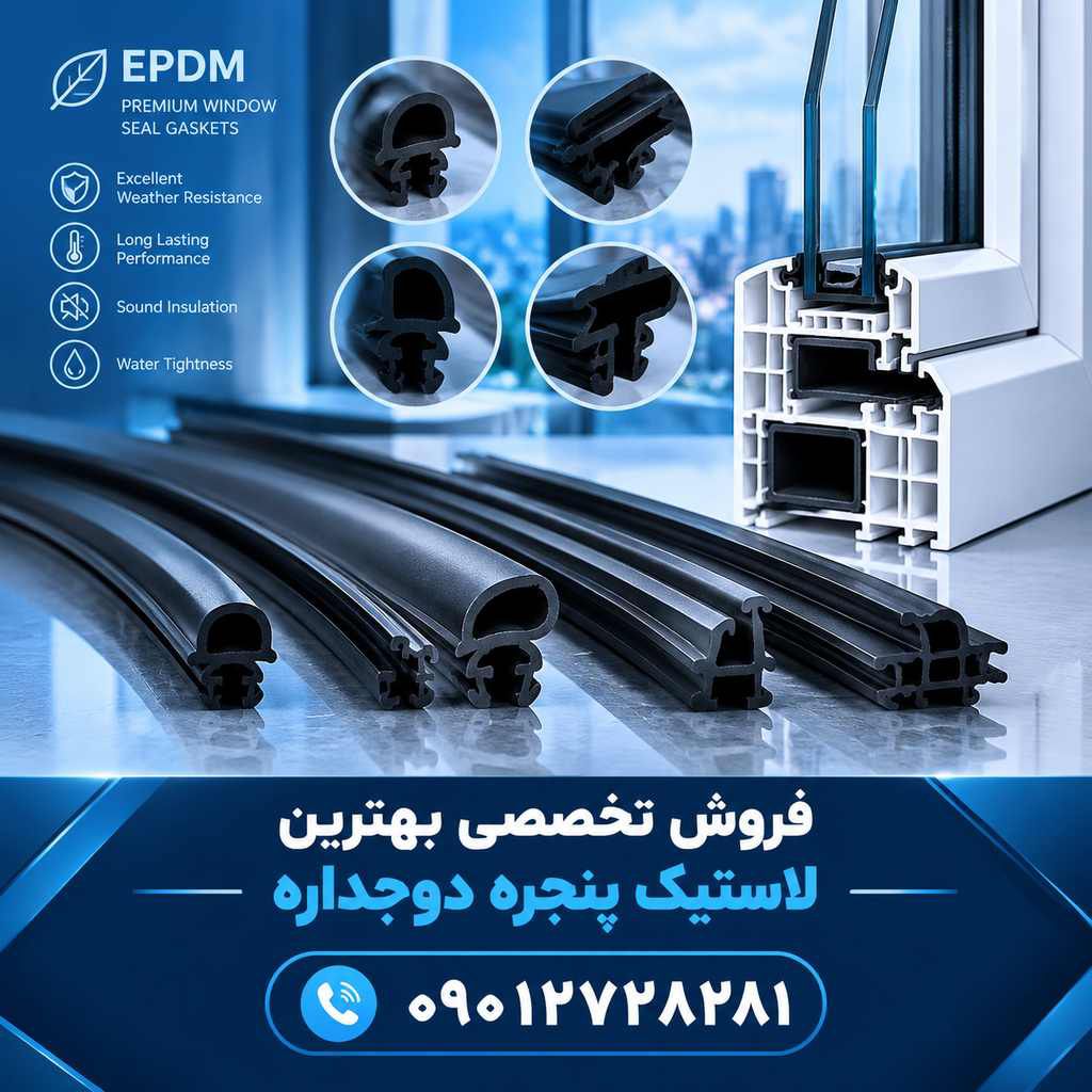 نمایش انواع پروفیلهای عایق و بهترین لاستیک برای پنجره دوجداره ساختهشده از متریال مرغوب جهت عایقبندی کامل صوتی و حرارتی.